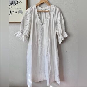H&M cotton eyelet puff sleeve midi dress white